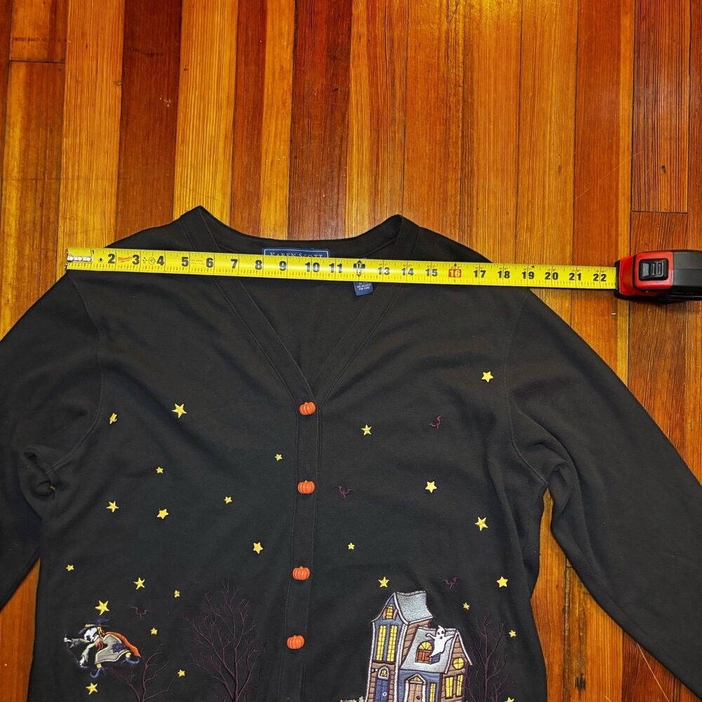 Vintage Karen Scott Halloween Embroidered Cardigan Sweater Skeleton Ghost L - Picture 7 of 9